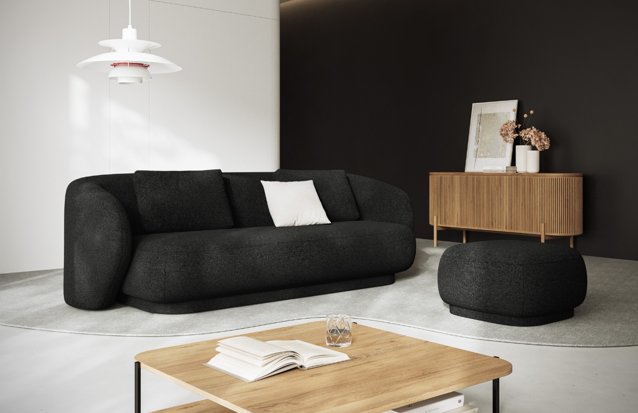 Cosmopolitan Design Černá čalouněná trojmístná pohovka Camden 204 cm