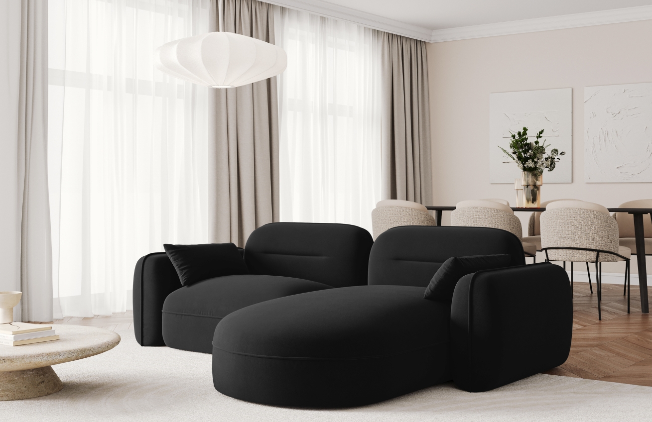 Cosmopolitan Design Černá sametová rohová pohovka Sydney 230 cm