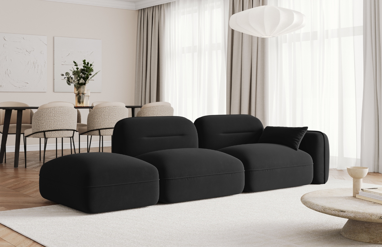Cosmopolitan Design Černá sametová trojmístná pohovka Sydney 295 cm