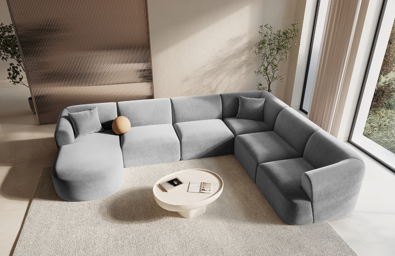 Cosmopolitan Design Šedá sametová rohová pohovka Campi 330 cm