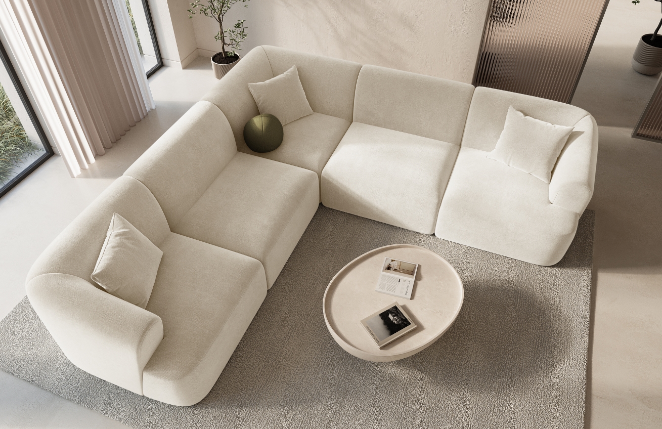 Cosmopolitan Design Světle béžová sametová rohová pohovka Campi 255 cm