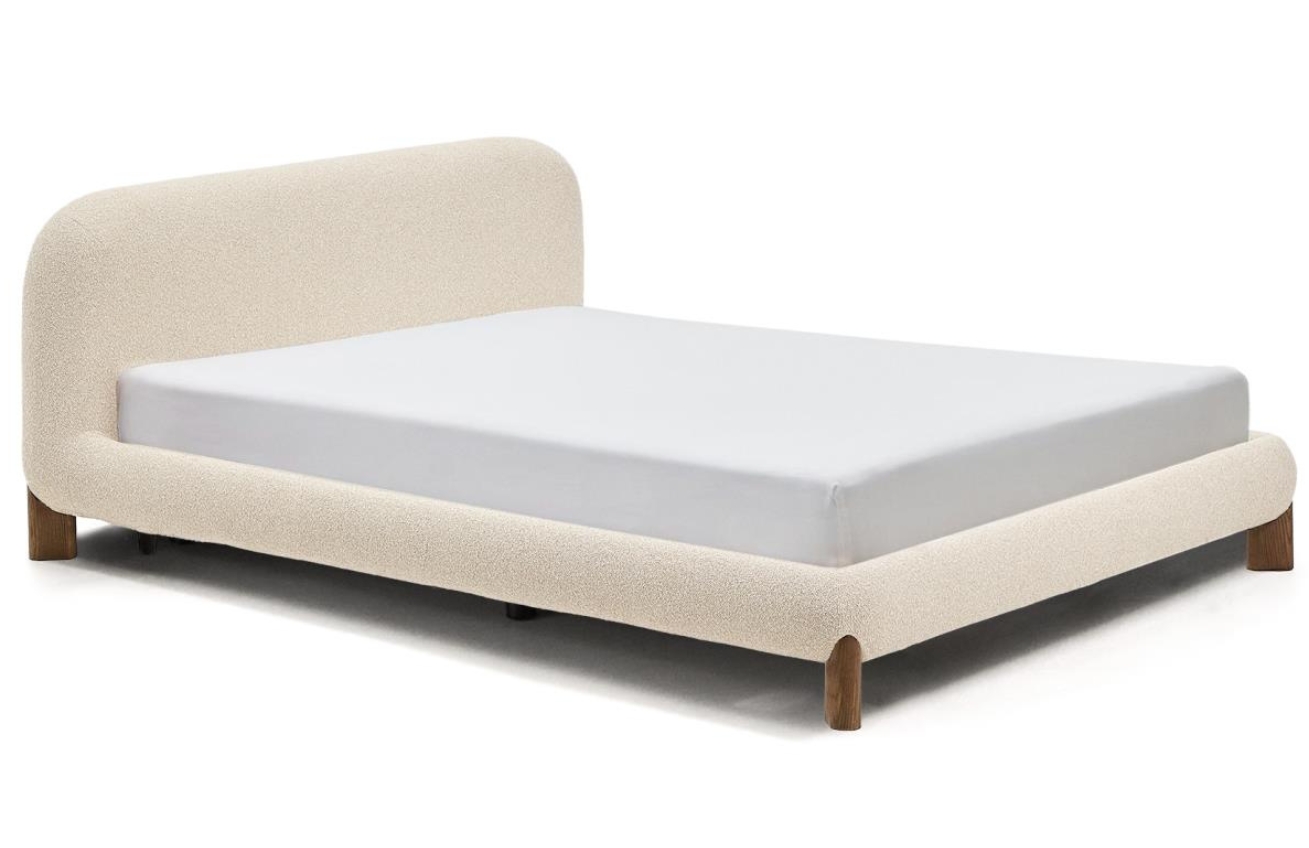 Kave Home Béžová bouclé dvoulůžková postel Odina 160 x 200 cm