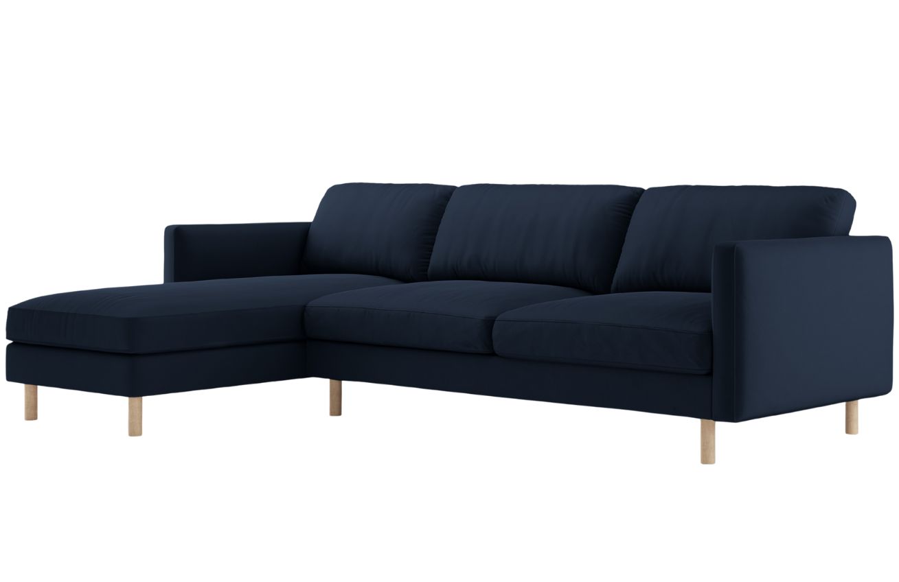 Micadoni Tmavě modrá sametová rohová pohovka Eden 286 cm