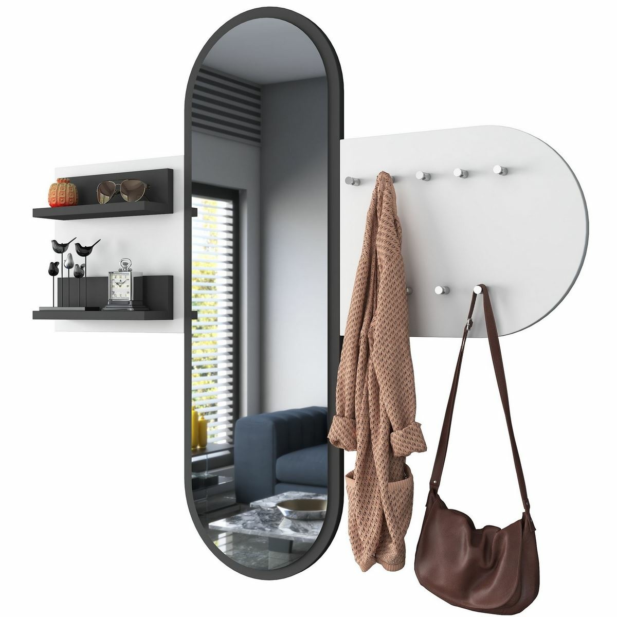 Nástěnný věšák se zrcadlem Pomi White Hanah Home