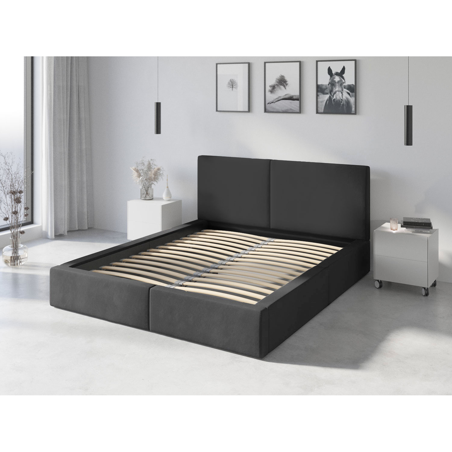 Čalouněná postel HILTON s pevným roštem 140x200 cm Šedá I