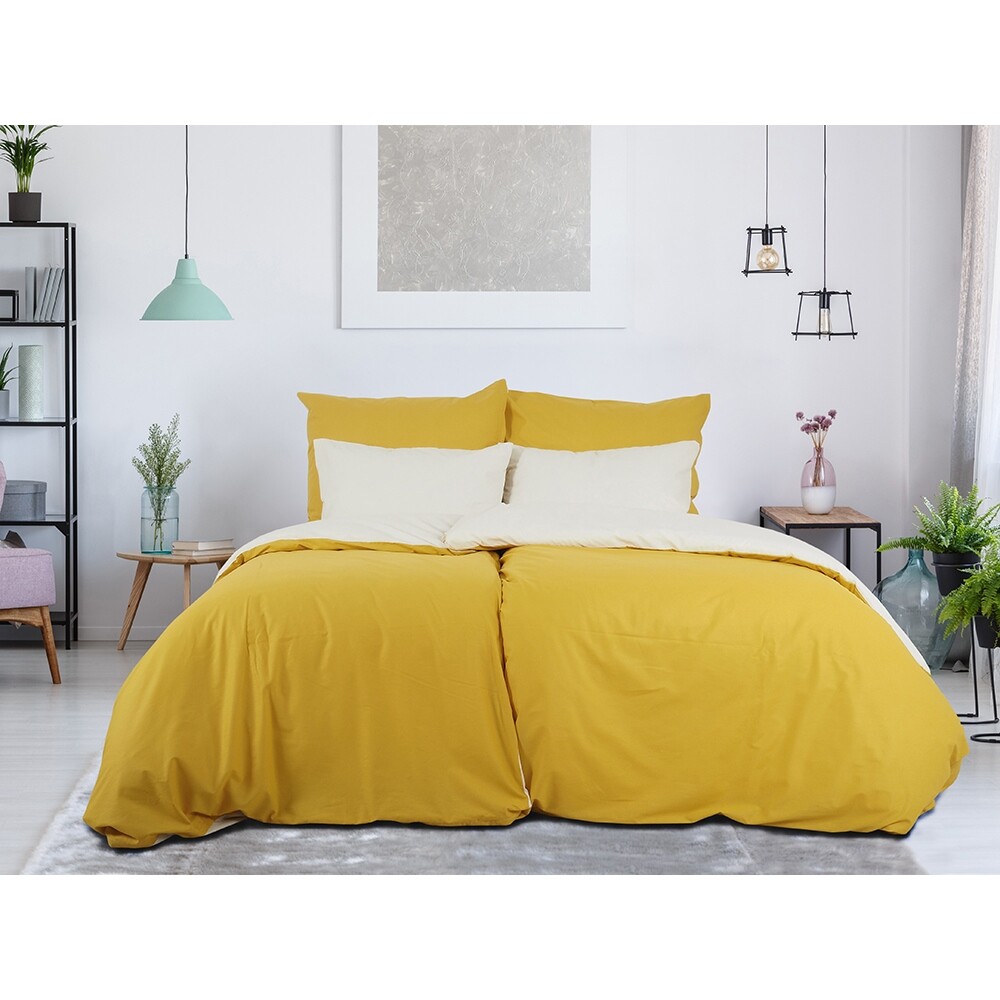 B.E.S. Petrovice Bavlněné povlečení Double face hořčicová/kávová B.E.S. Petrovice