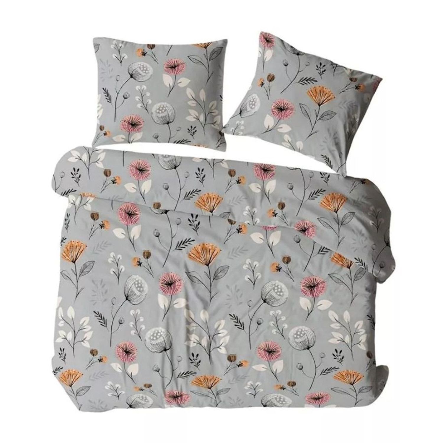 Flanelové povlečení 1711N KVĚTINY šedé 140x200 cm