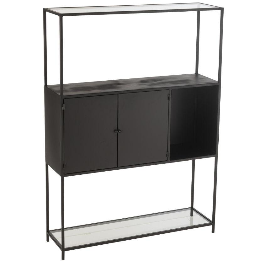 J-line Černý kovový regál Rectangle 126 x 90 cm