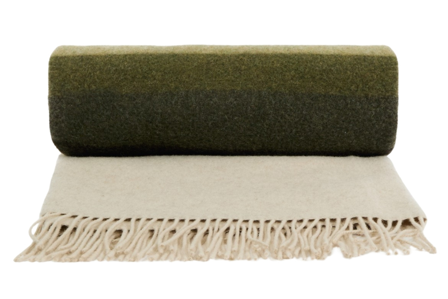 Kave Home Zelený vlněný pléd Voreni 130 x 170 cm