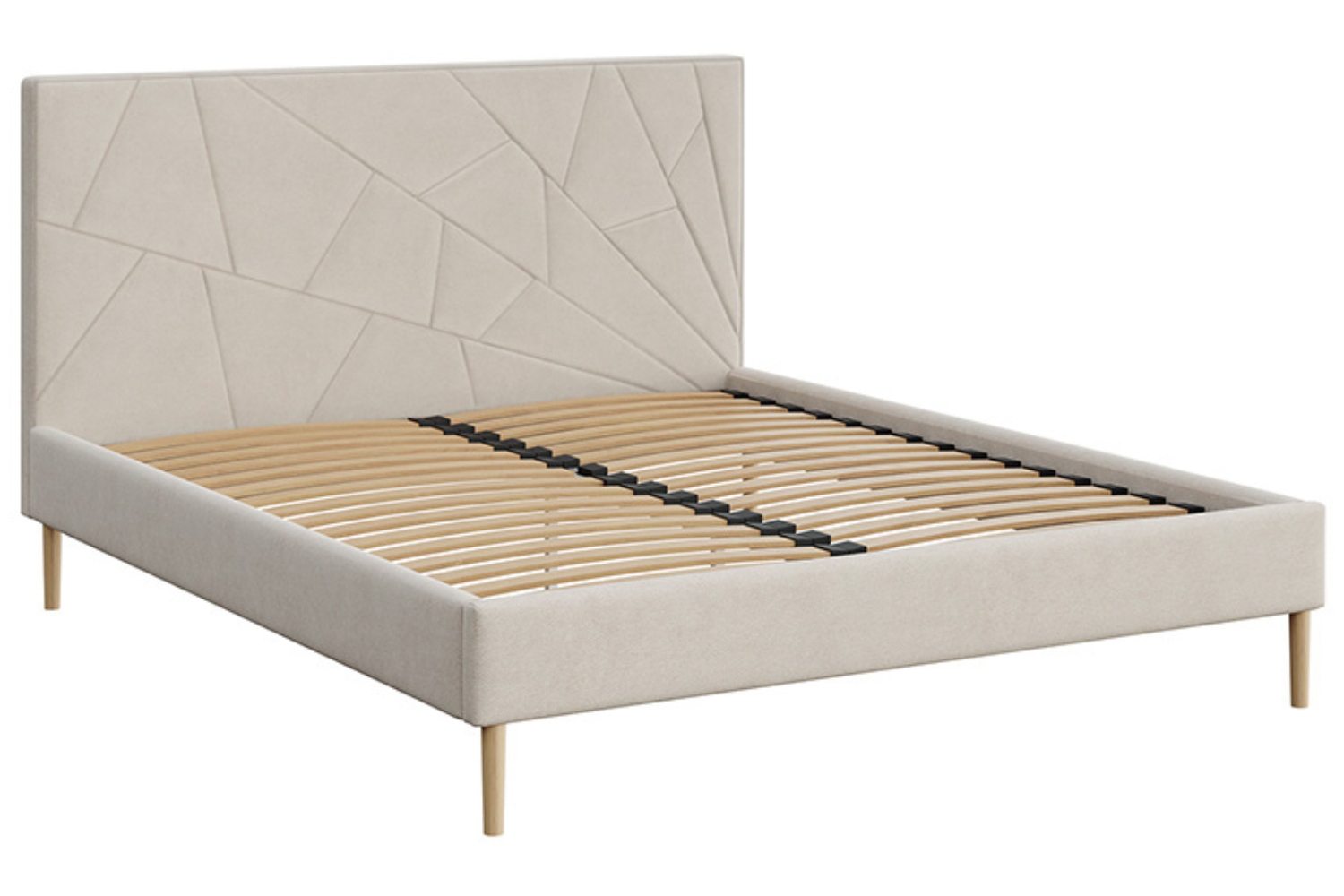 Mesonica Béžová čalouněná dvoulůžková postel Alano 180 x 200 cm s geometrickým prošíváním