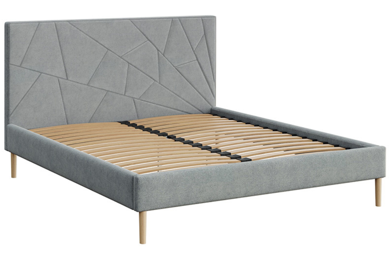 Mesonica Šedá čalouněná dvoulůžková postel Alano 160 x 200 cm s geometrickým prošíváním