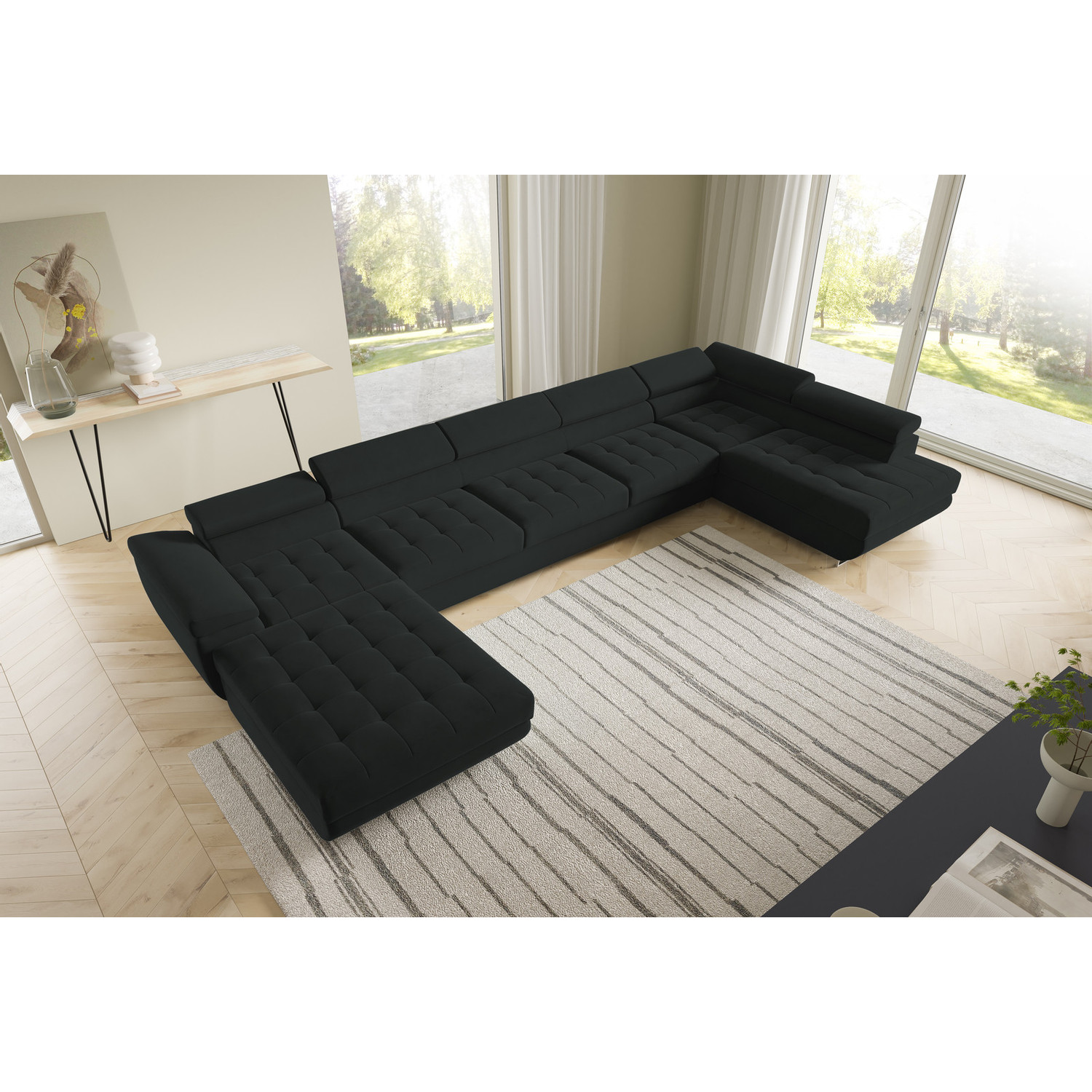 Rohová rozkládací sedací souprava BENJAMIN 275 U XL Pravá Černá