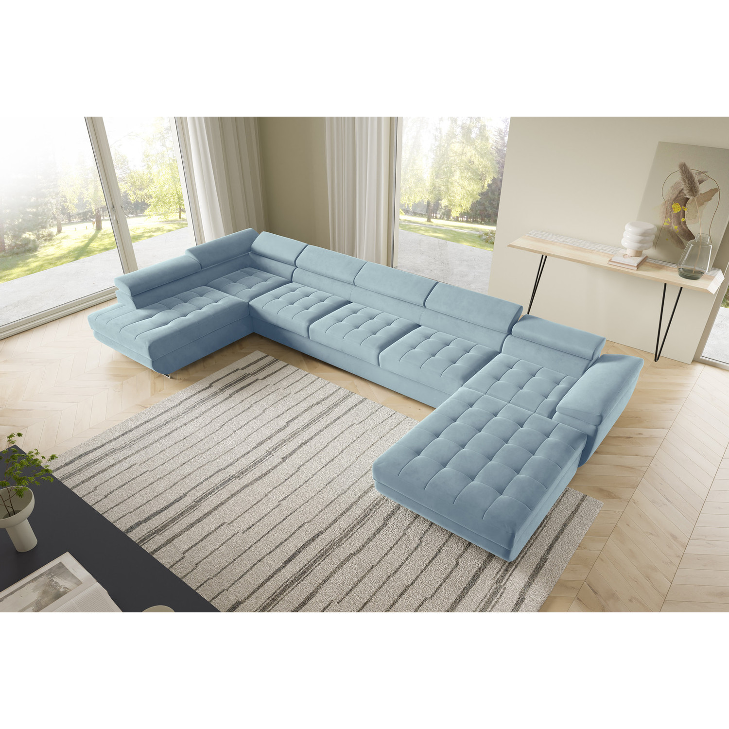 Rohová rozkládací sedací souprava BENJAMIN 275 U XL Levá Modrá III