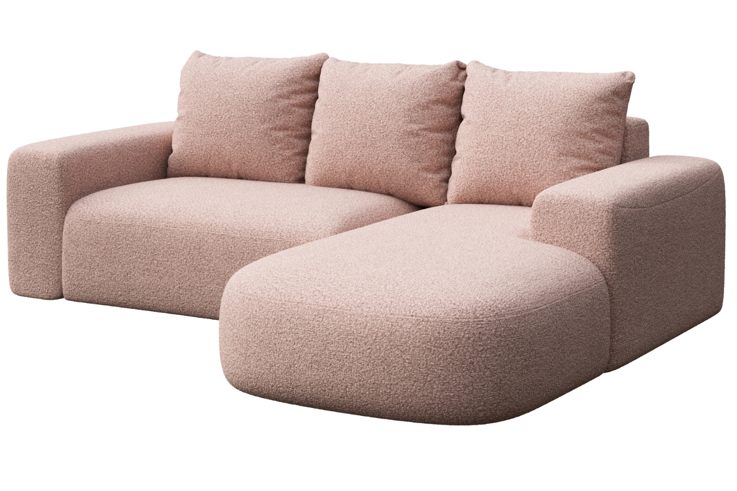 Rodier Růžová bouclé rohová pohovka Monce 255 cm
