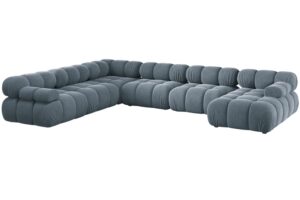 Micadoni Světle modr&aacute; sametov&aacute; rohov&aacute; pohovka Bellis 376 cm